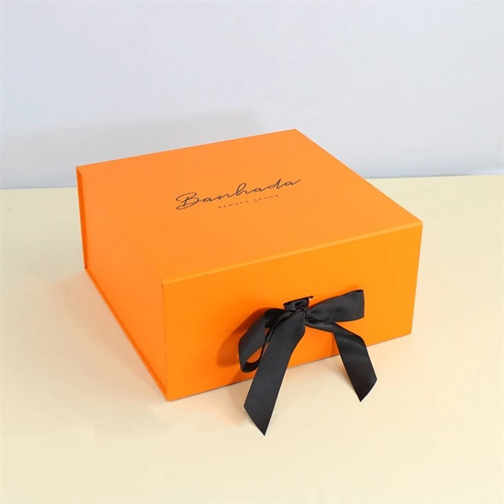 Luxury Orange Magnetic Folding Box With Ribbon